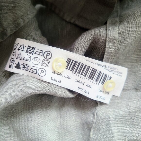 Massimo Dutti Men's Green Linen Moroccan Collar Button Down Long Sleeve Shirt M - Picture 4 of 7